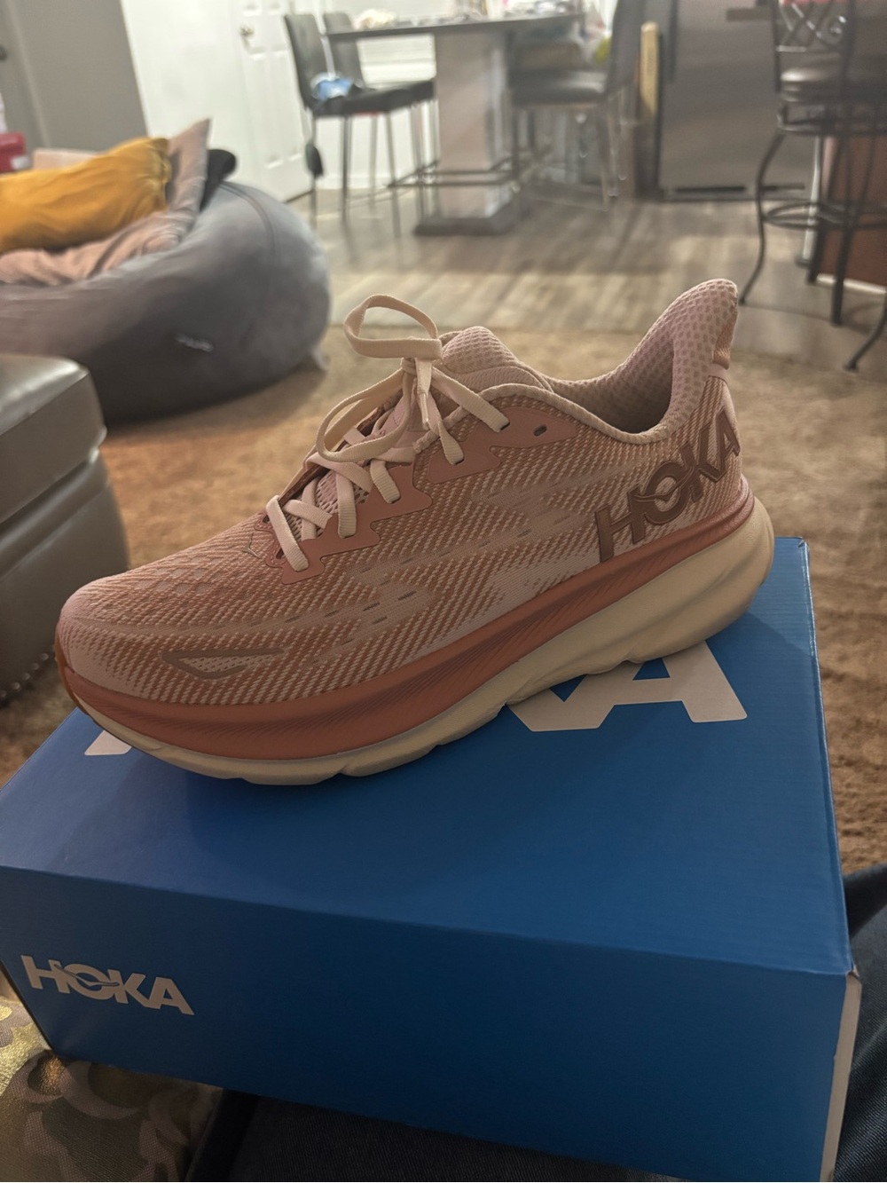 Hoka Women's Pink Athletic Running Shoe with Cream Sole